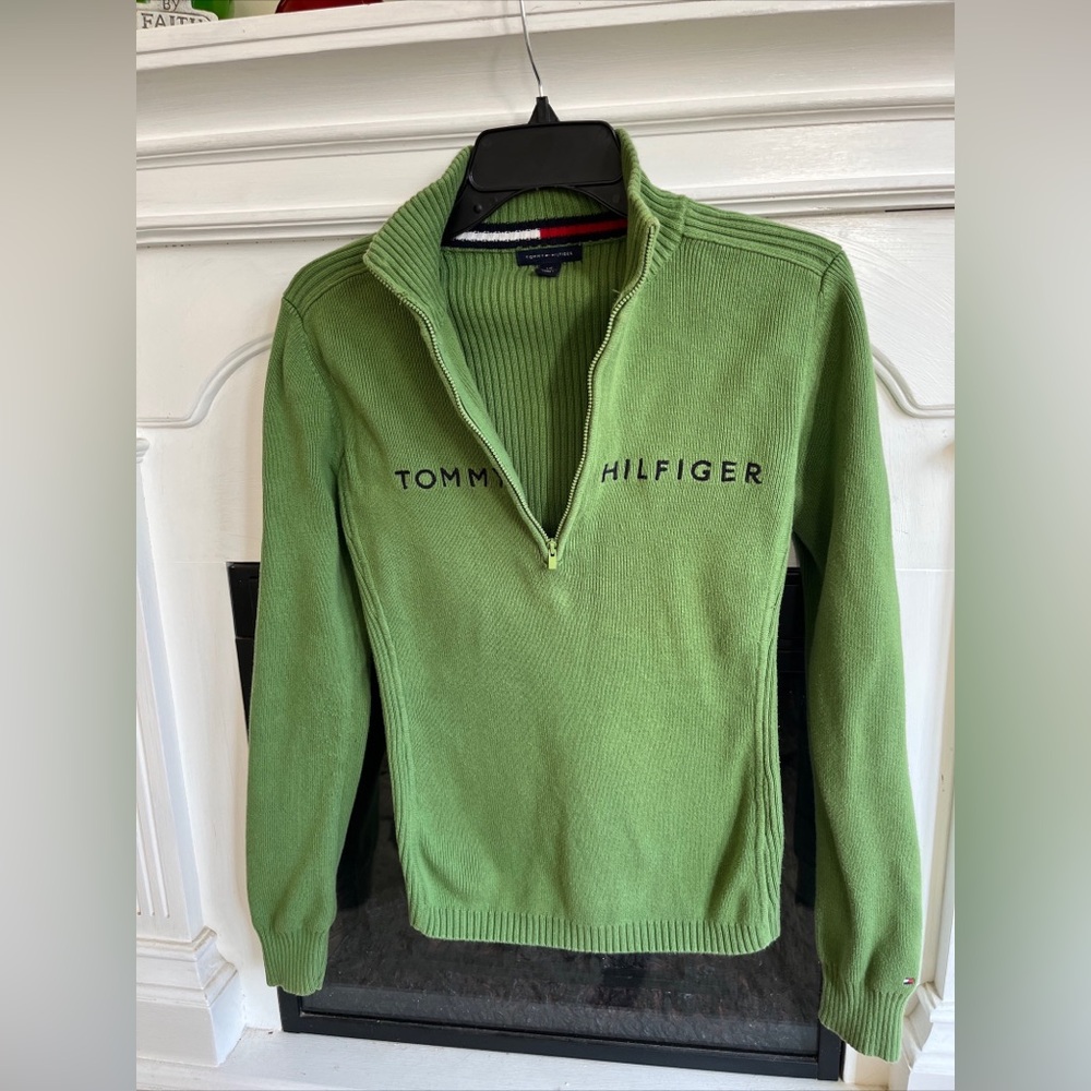 Tommy Hilfiger Green Half-Zip Knit Sweater - Picture 2 of 4